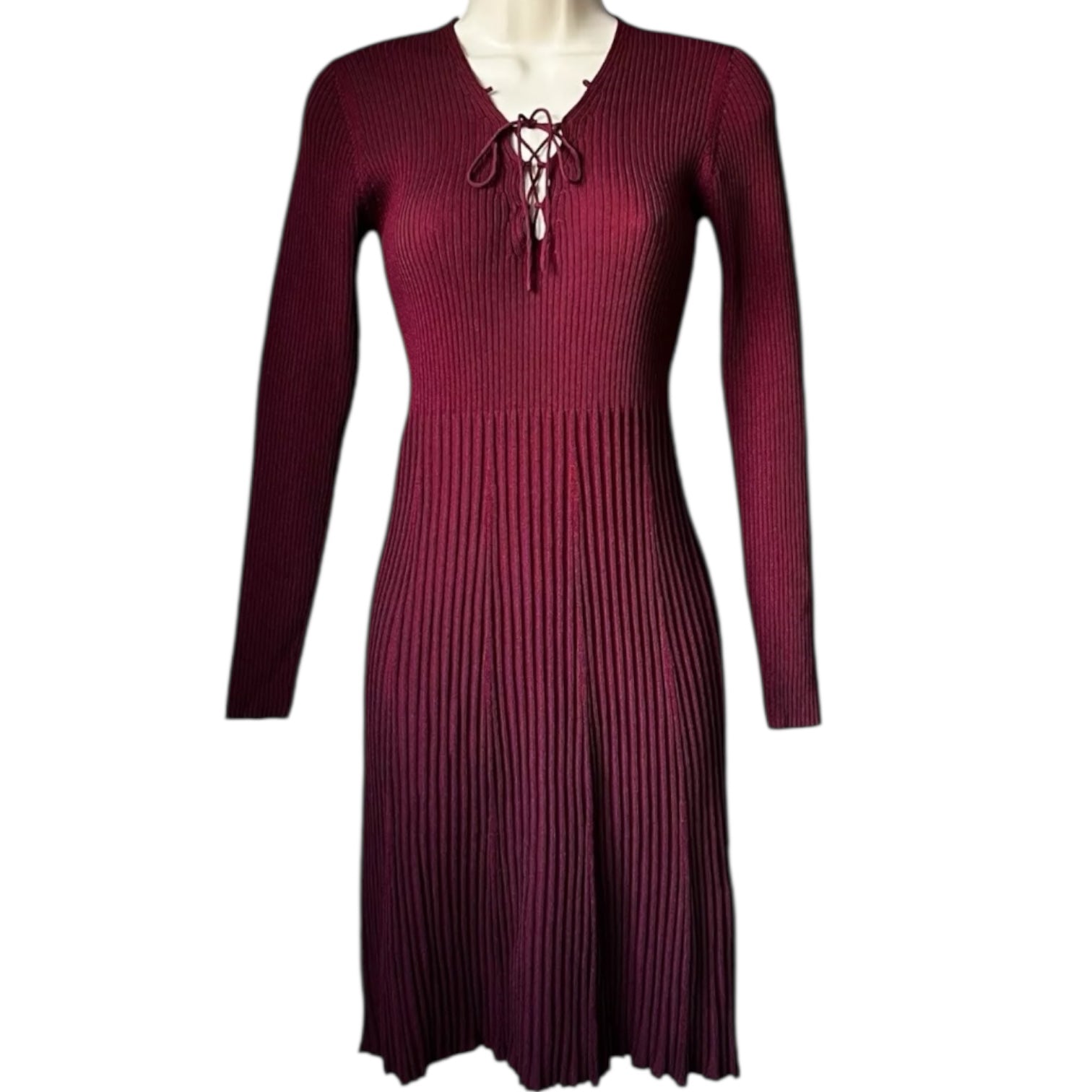 Sandro Ribbed Knit Lace-Up Mini Dress – Size 3 (UK12) – pre-loved