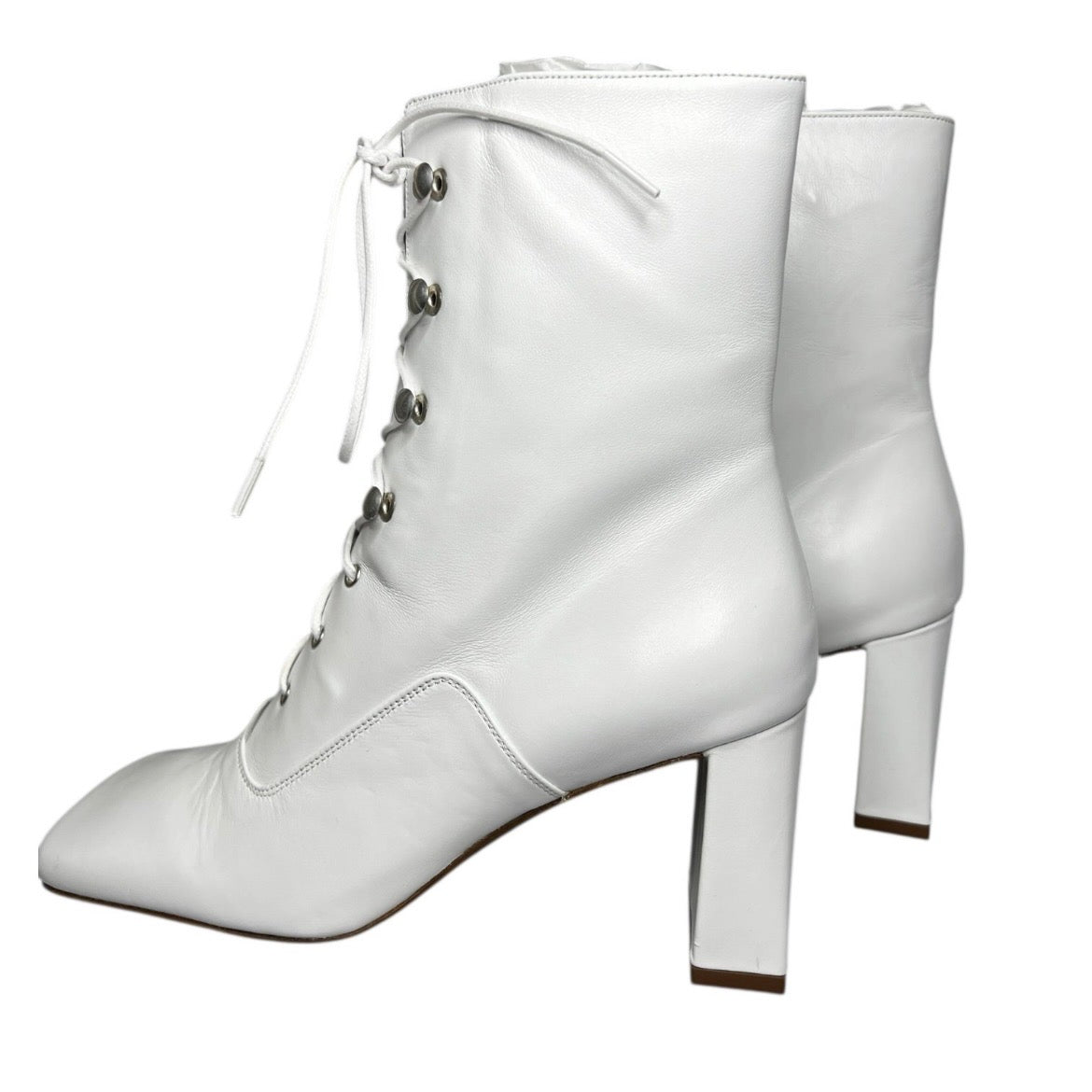 By Far Claude White Leather Lace-Up Ankle Boots – EU 38