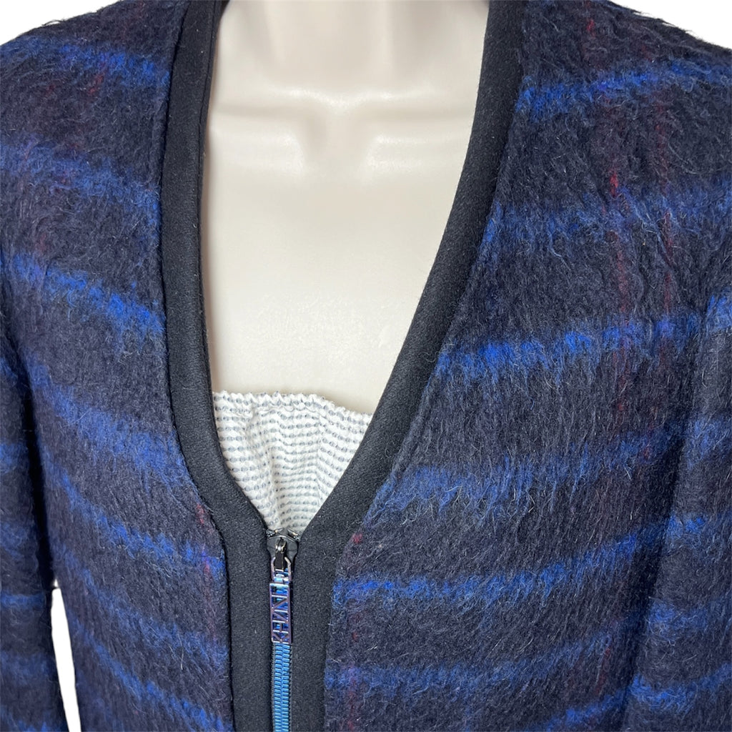 Kenzo Striped Wool Blend Collarless Pea Coat – FR36 – pre-loved