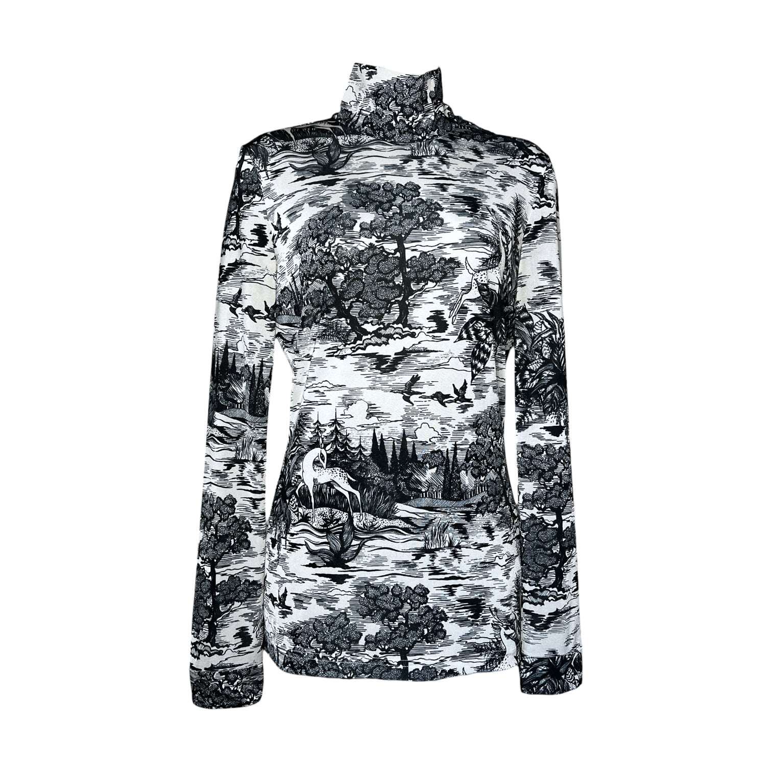 Victoria Beckham Forest Print Turtleneck Long-Sleeve Top – UK8