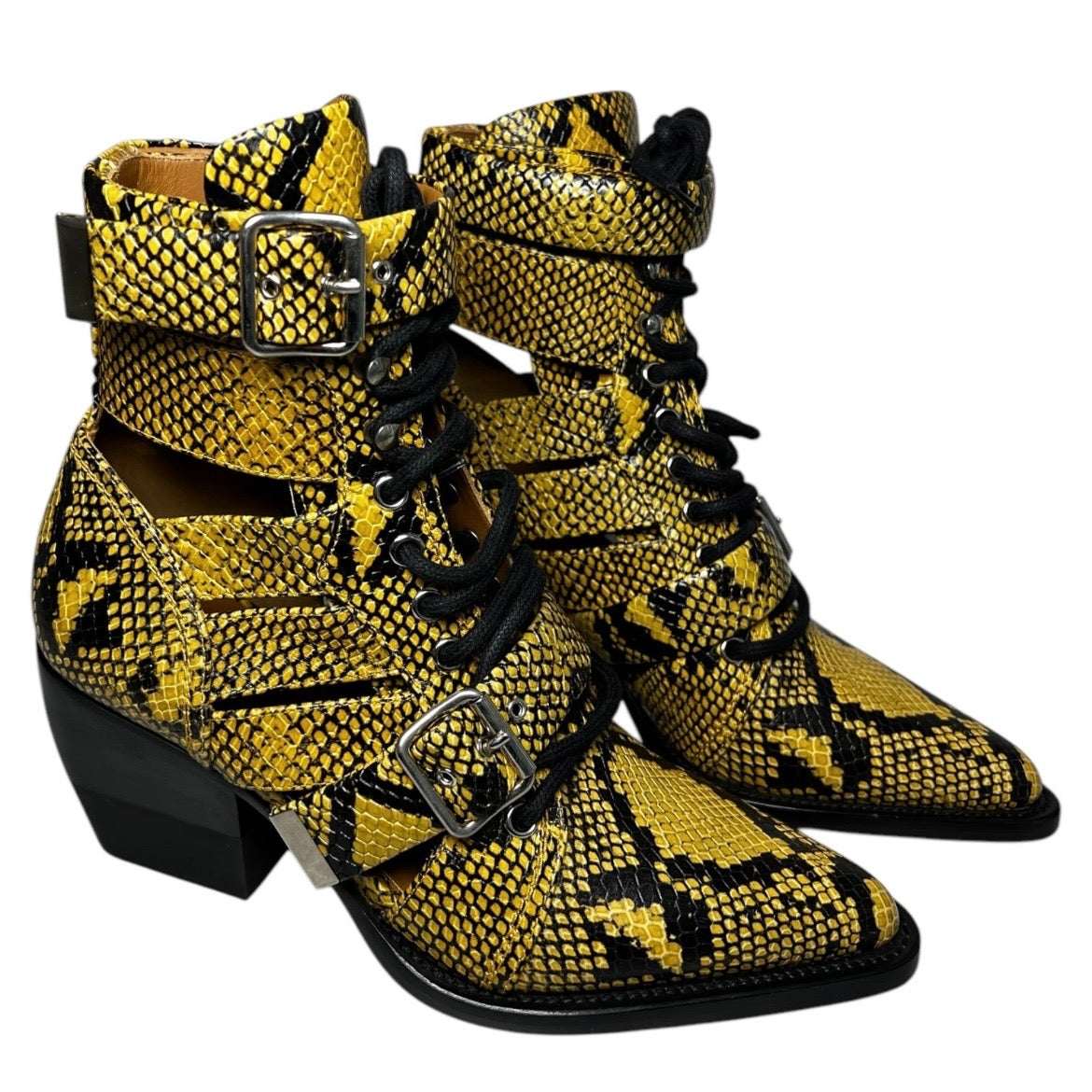 Chloé Rylee Cutout Snakeskin-Effect Leather Ankle Boots – EU 38.5