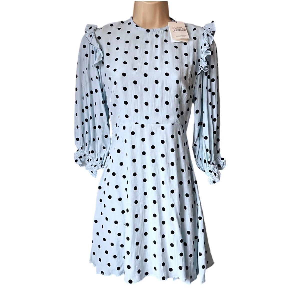 Faithfull The Brand Polka Dot Ruffle Puff Sleeve Mini Dress - XS