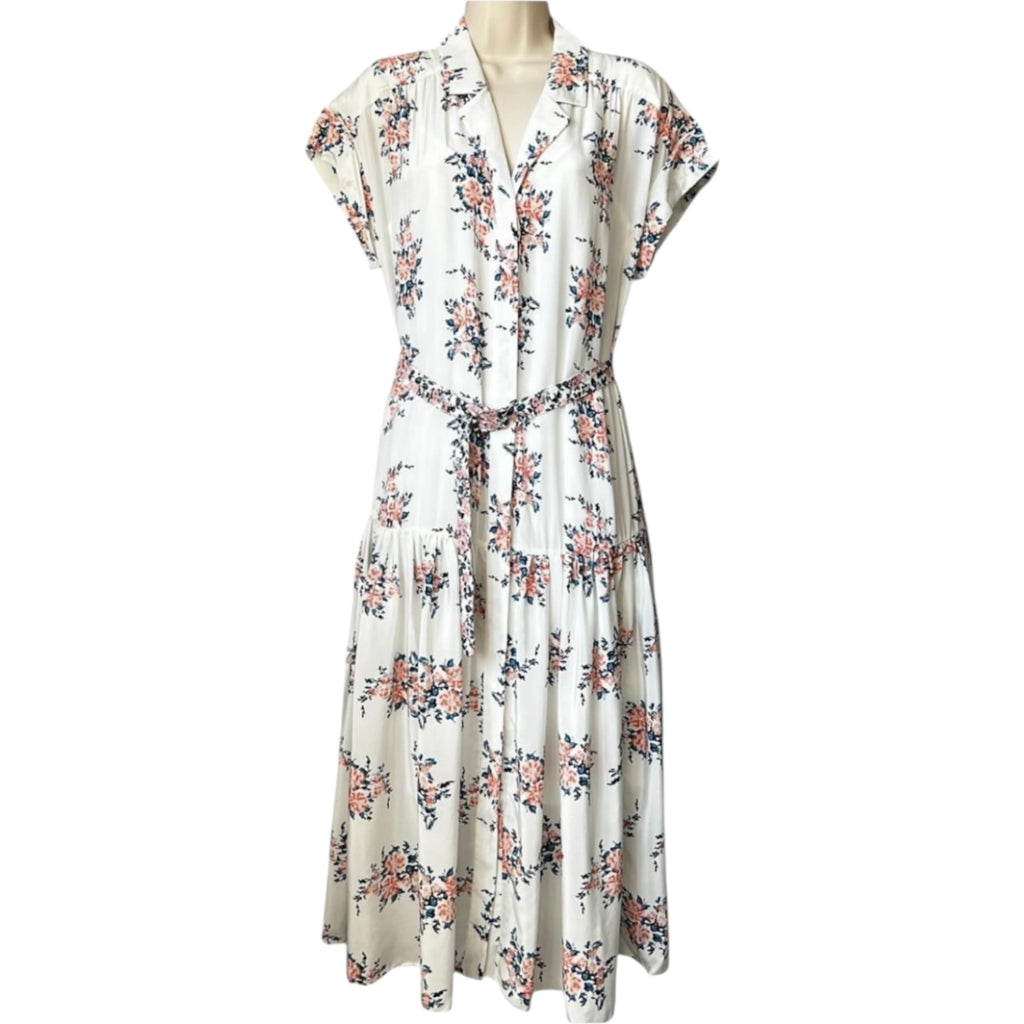 Veronica Beard Silk Floral Belted Midi Shirt Dress – US6 (UK10)