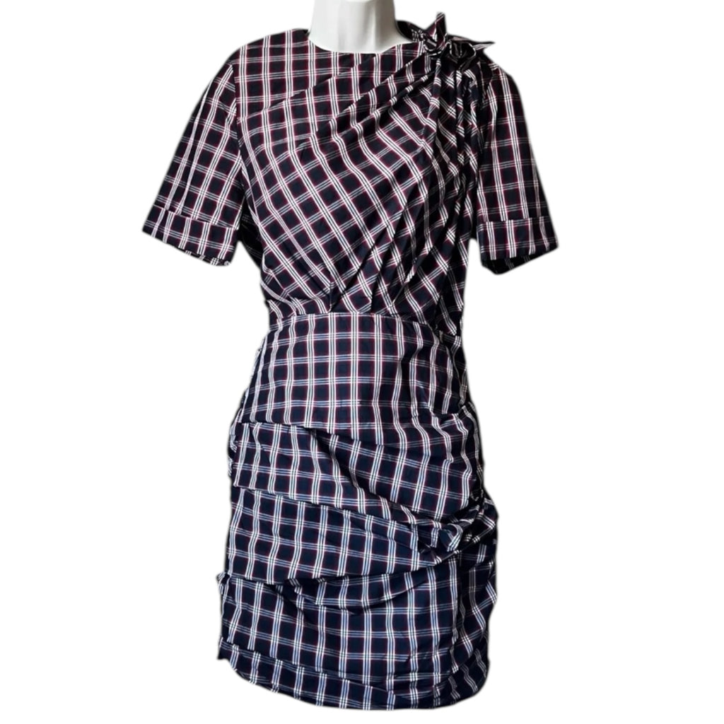 Isabel Marant Tartan Mini Dress – Ruched Cotton Check Short Sleeve, FR36 (UK8) – pre-loved