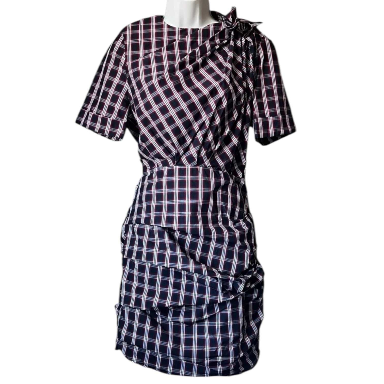 Isabel Marant Tartan Mini Dress – Ruched Cotton Check Short Sleeve, FR36 (UK8) – pre-loved