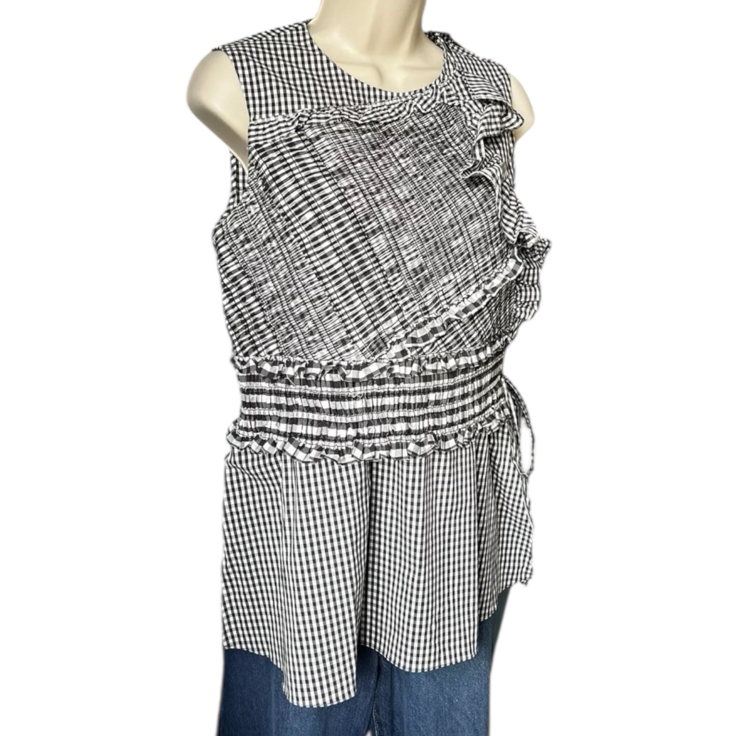 3.1 Phillip Lim Gingham Ruffle Peplum Sleeveless Top – US4 (UK8)