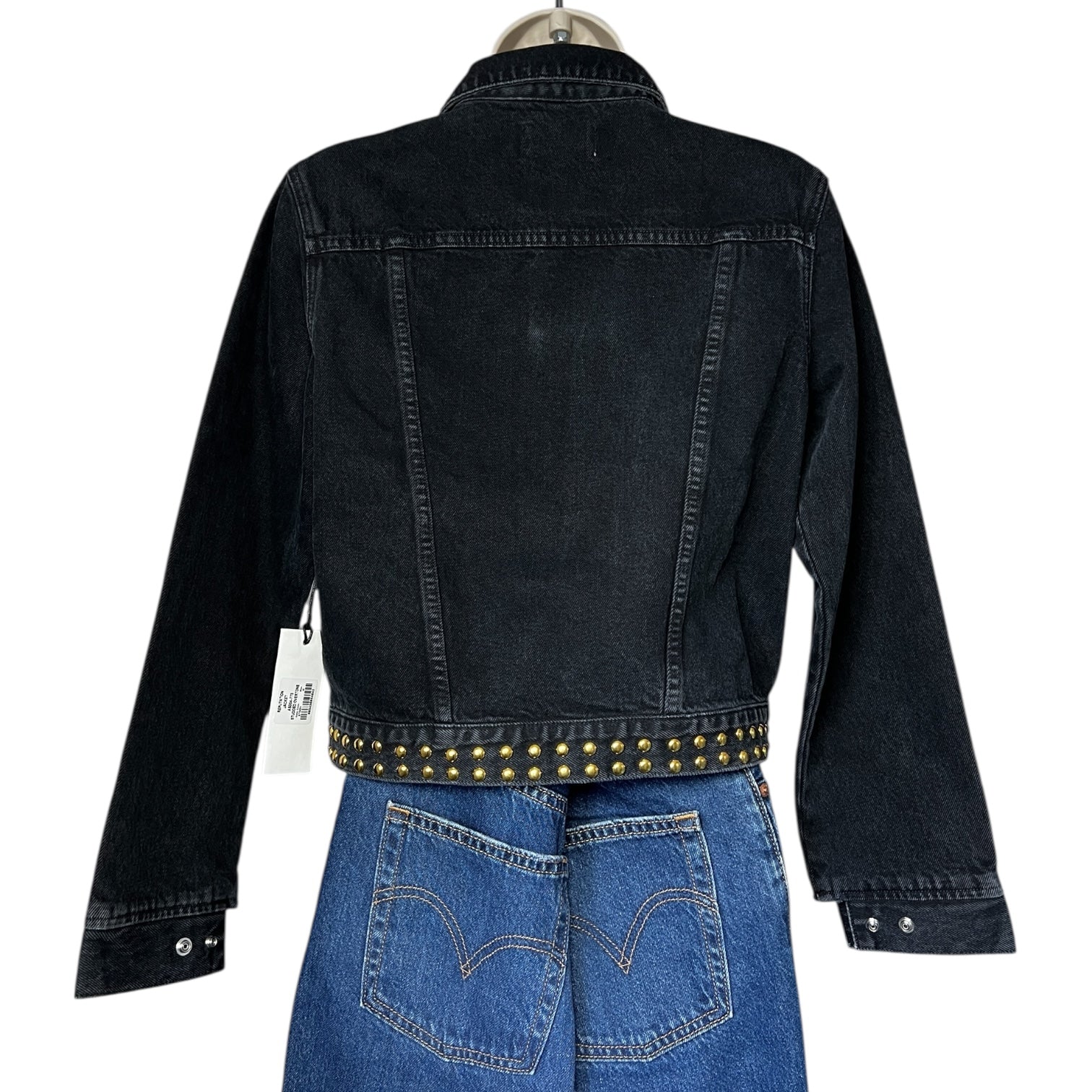 Agolde Studded Crop Denim Jacket – Washed Black, Grommet Detail, M – pre-loved
