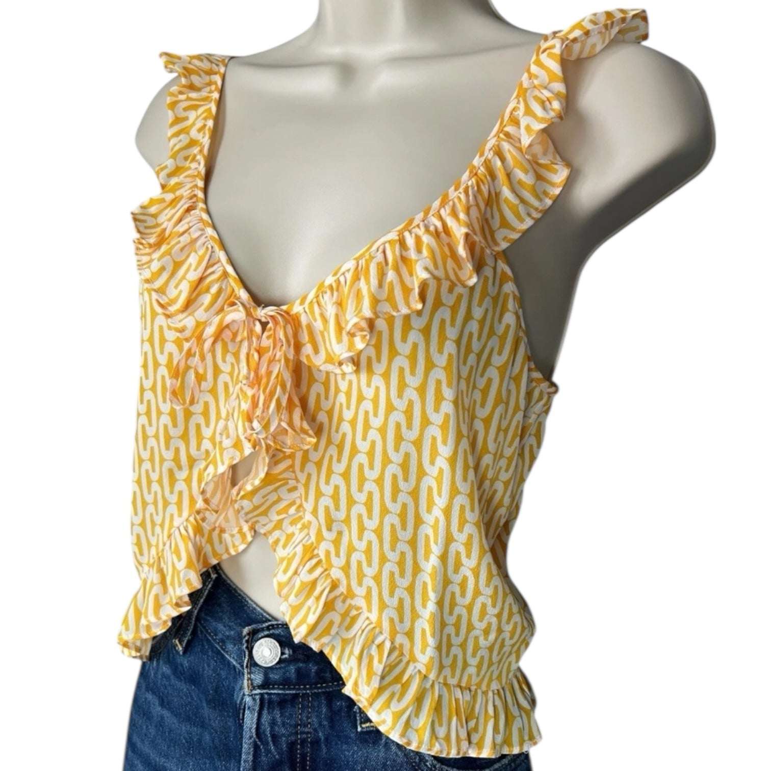 Paloma Blue Silk Ruffle Crop Top – S – pre-loved