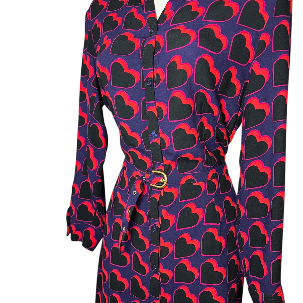 Fabienne Chapot Heart Print Belted Shirt Dress – Mid Length, EU38 (UK10)