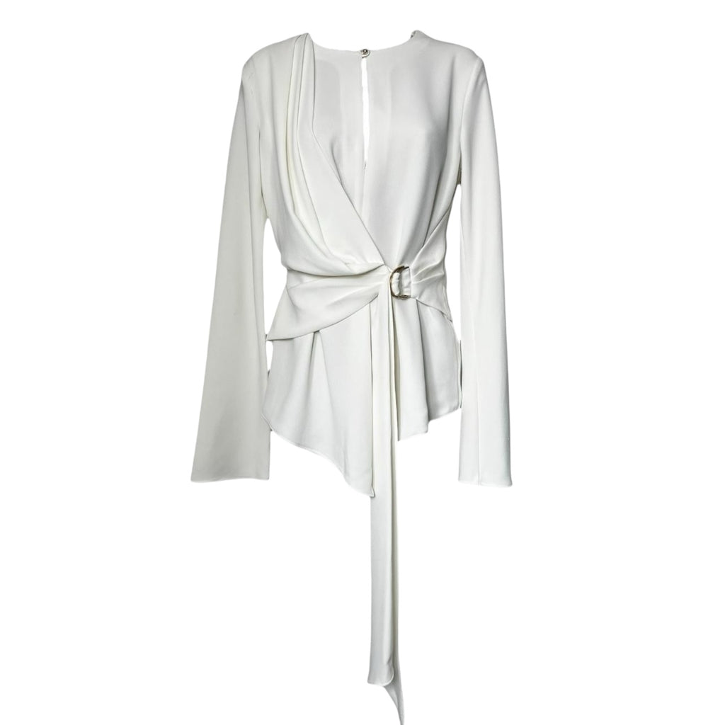 Acler Kerrison Ivory Drape Asymmetric Belted Blouse - UK8 – pre-loved