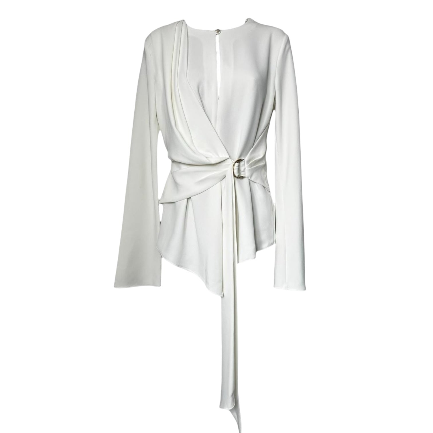 Acler Kerrison Ivory Drape Asymmetric Belted Blouse - UK8 – pre-loved