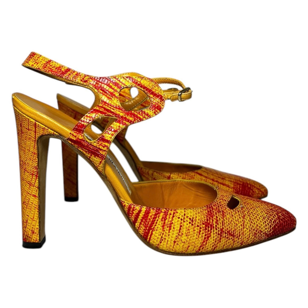 Vintage Manolo Blahnik Cut-Out Leather Heels – Yellow & Red, IT 39.5