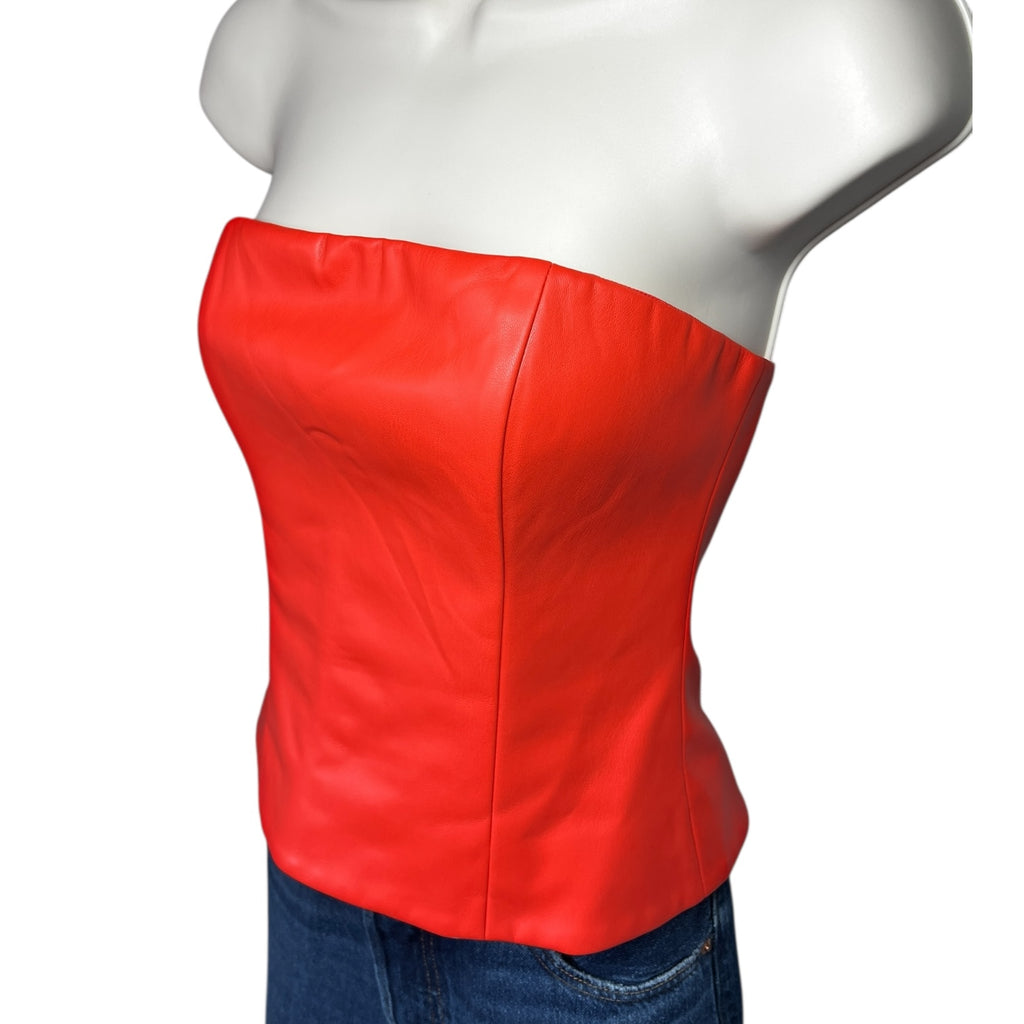 STAUD Cherry Red Vegan Leather Bustier Crop Top – US4 (UK8) – pre-loved