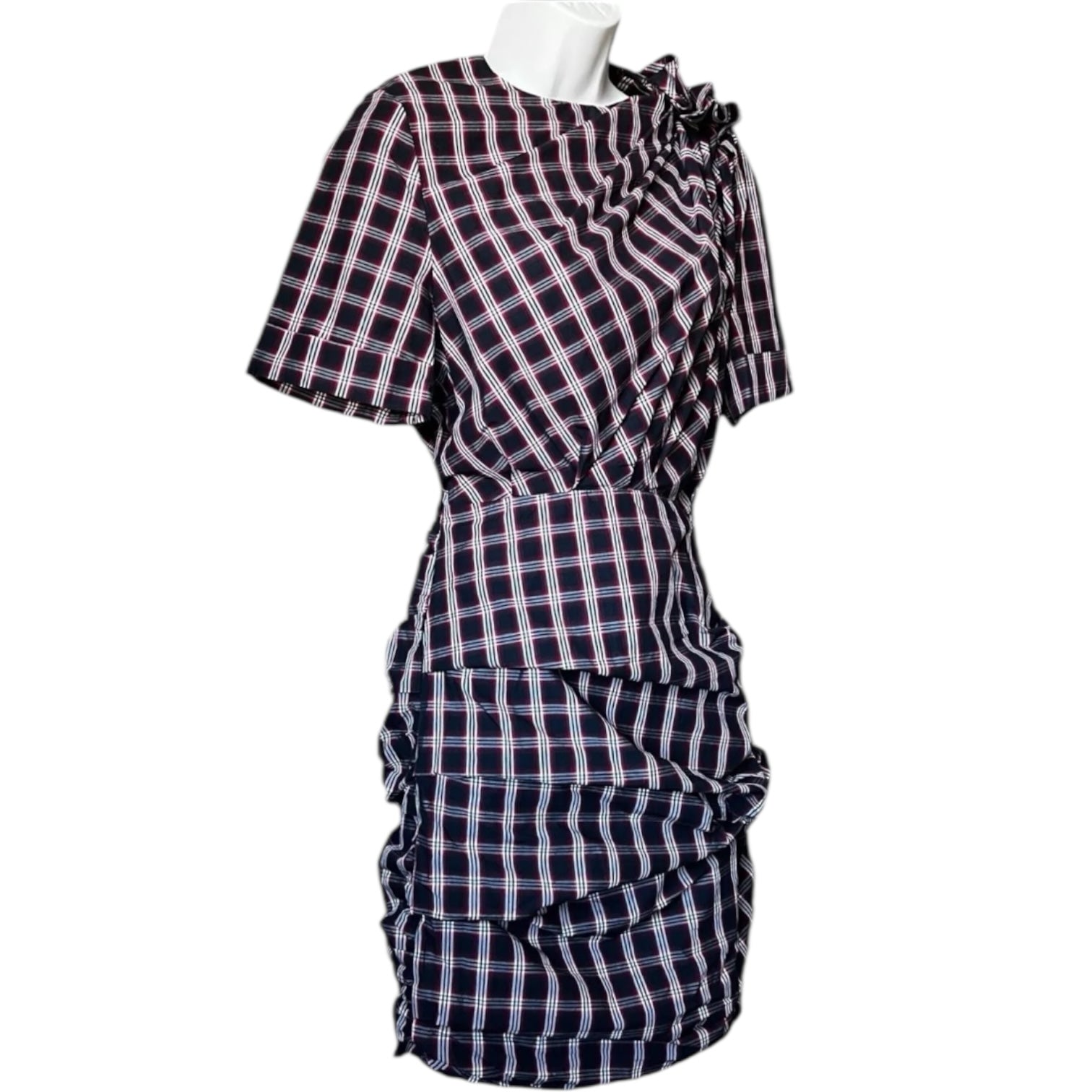 Isabel Marant Tartan Mini Dress – Ruched Cotton Check Short Sleeve, FR36 (UK8) – pre-loved