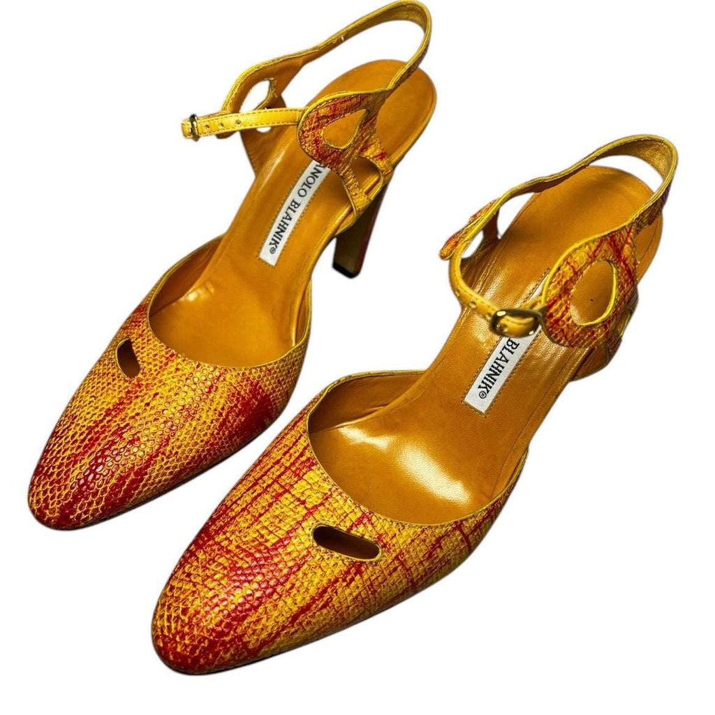 Vintage Manolo Blahnik Cut-Out Leather Heels – Yellow & Red, IT 39.5