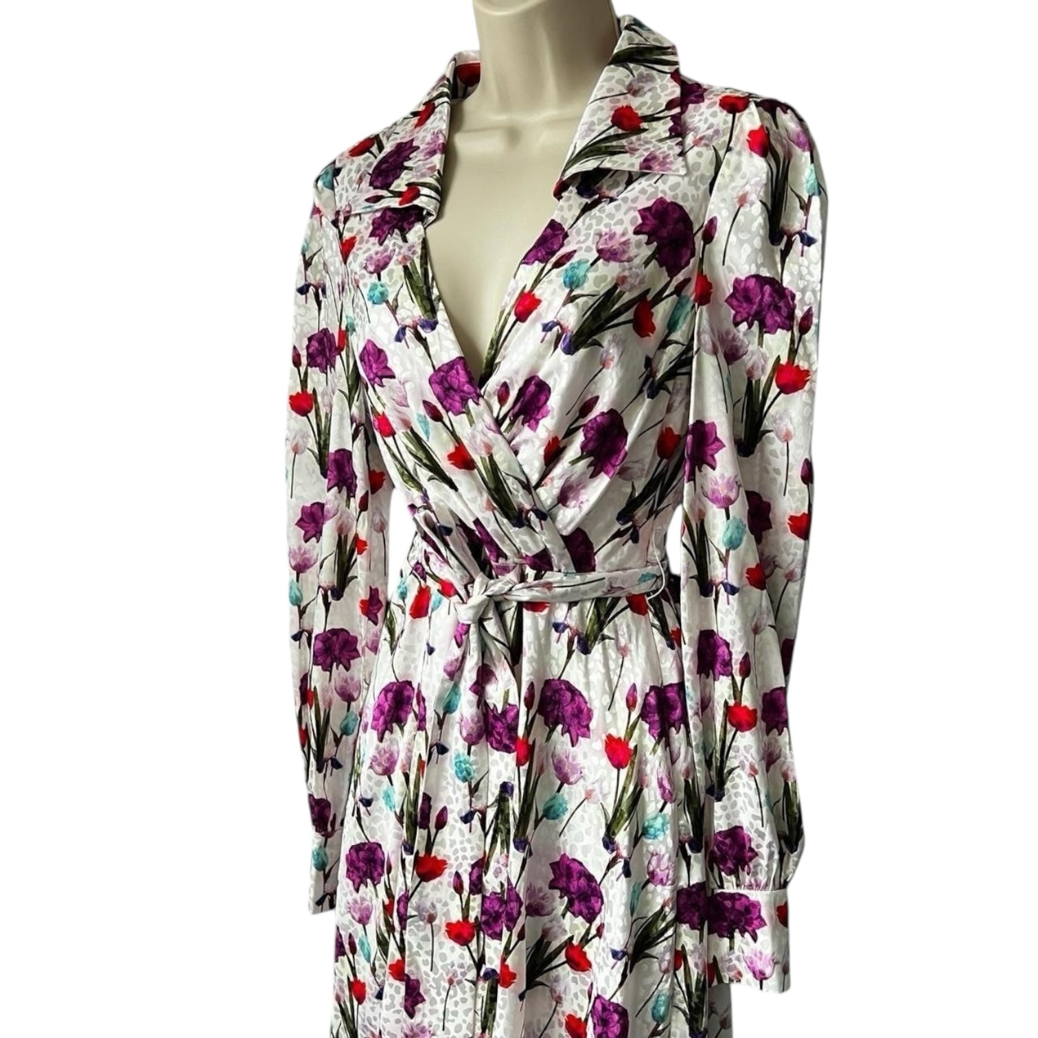 Borgo De Nor V-Neck Jacquard Satin Belted Midi Dress - UK10