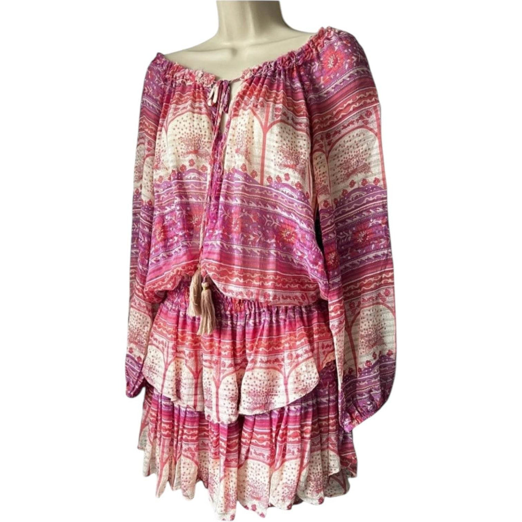LoveShackFancy Silk Off-Shoulder Tiered Mini Dress – L – pre-loved