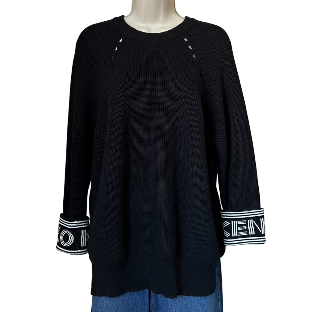 Kenzo Logo Ribbed Wool-Blend Crew Neck Sweater – M – pre-loved
