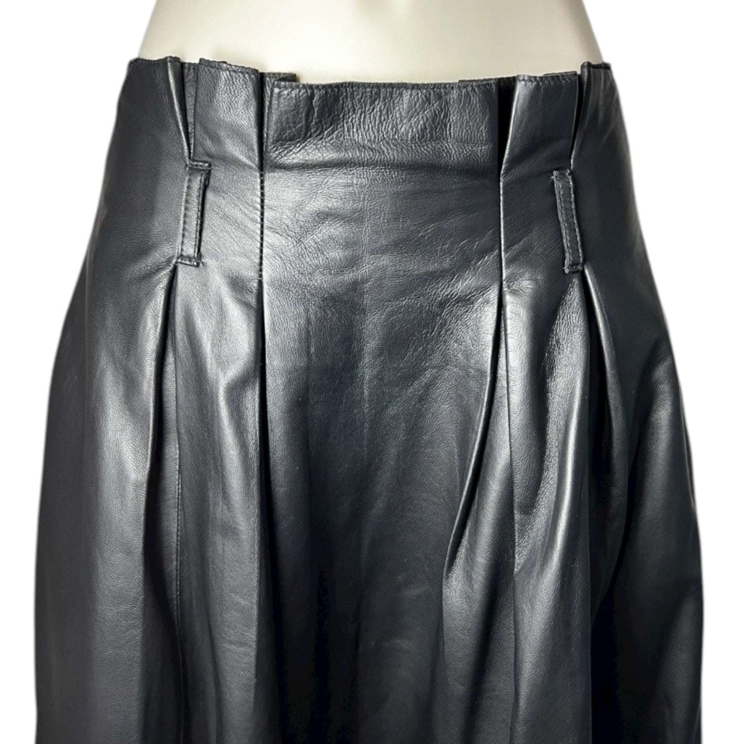 By Malene Birger Black Real Leather Pleated Midi Skirt – EU36 (UK8) – pre-loved
