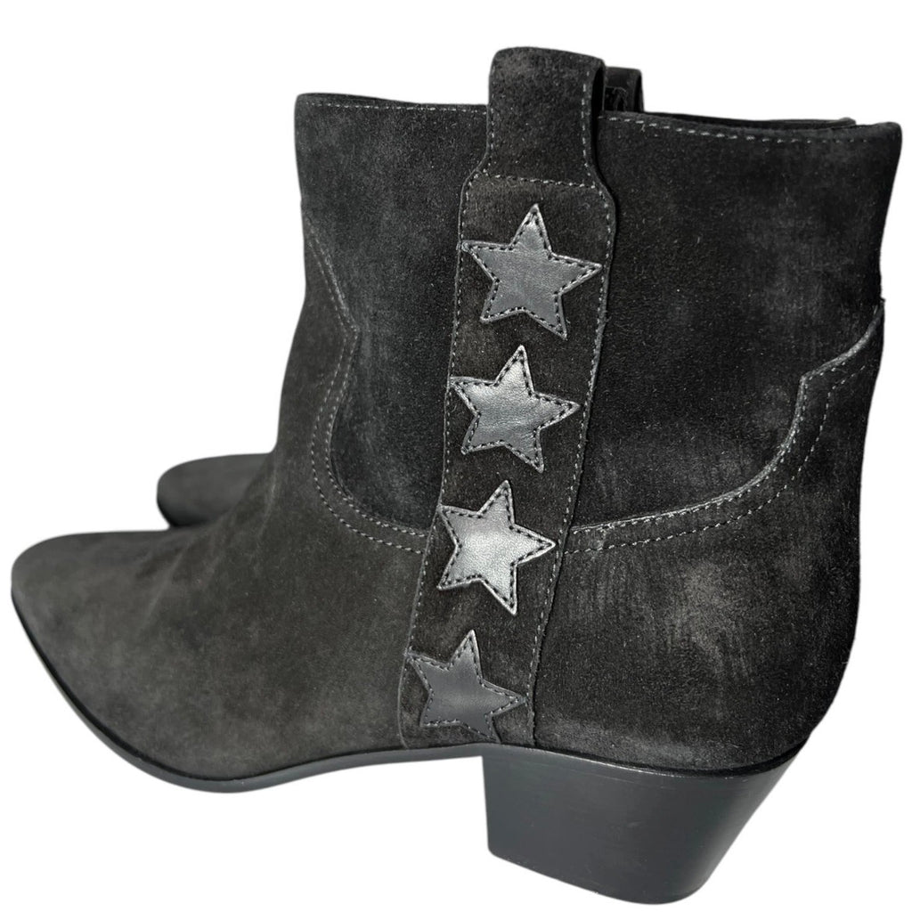 Saint Laurent Rock 40 Western Ankle Boots Black Suede Star Detail - EU37