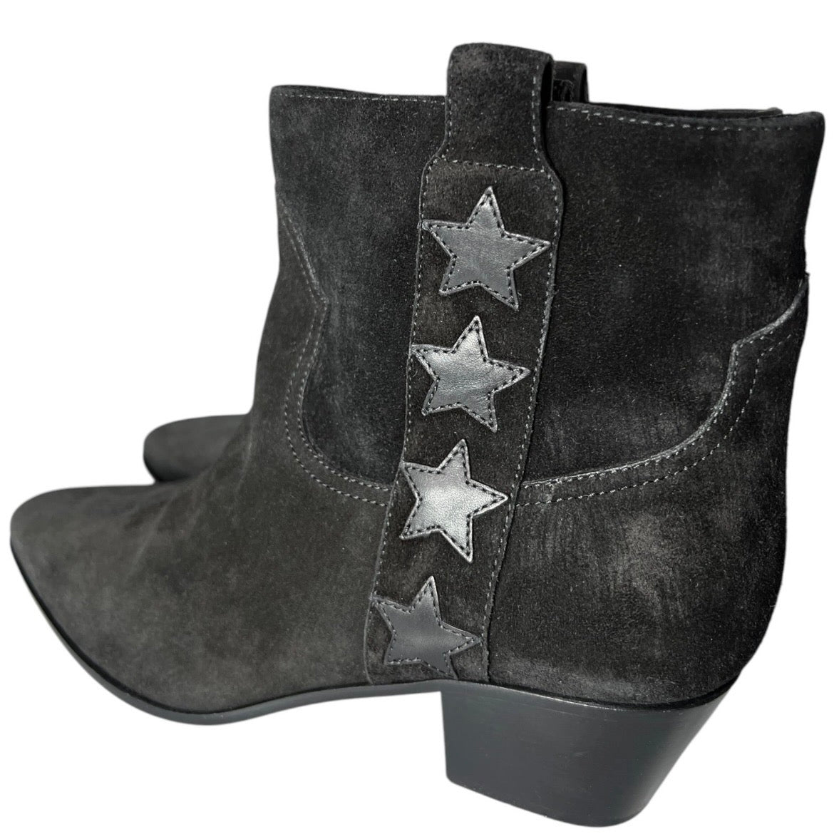 Saint Laurent Rock 40 Western Ankle Boots Black Suede Star Detail - EU37