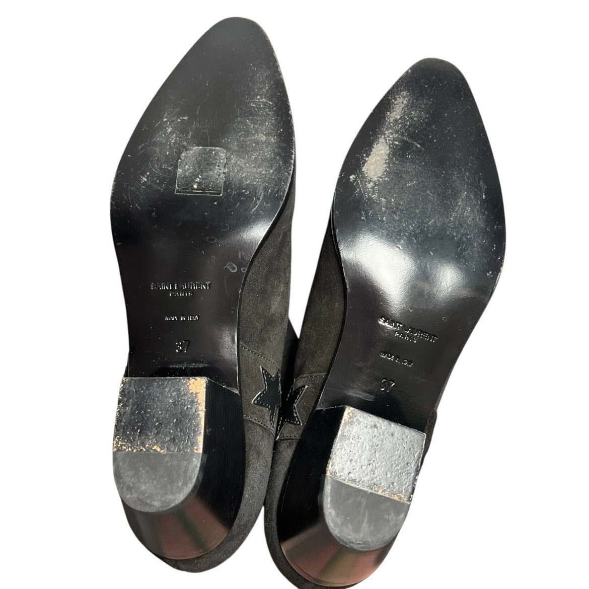Saint Laurent Rock 40 Western Ankle Boots Black Suede Star Detail - EU37