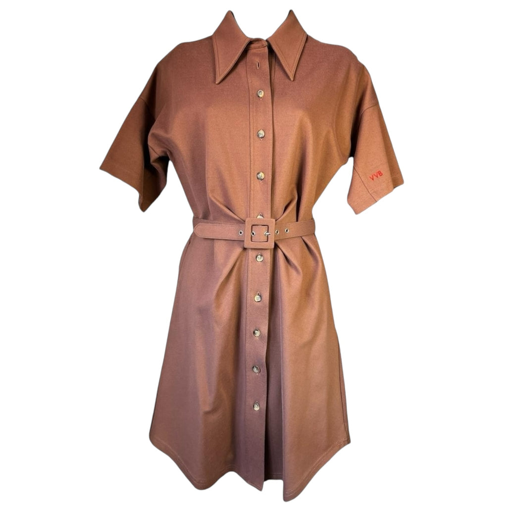 Victoria Beckham Ponti Logo-Embroidered Stretch-Woven Mini Shirt Dress - XS
