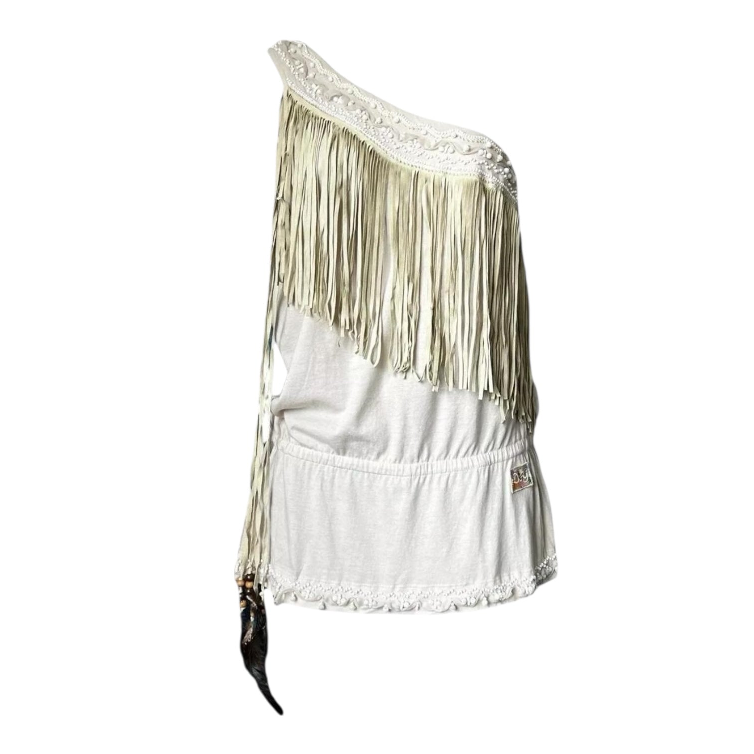 Vintage D&G Dolce & Gabbana Beaded Fringe Top – One Shoulder, IT42 – pre-loved