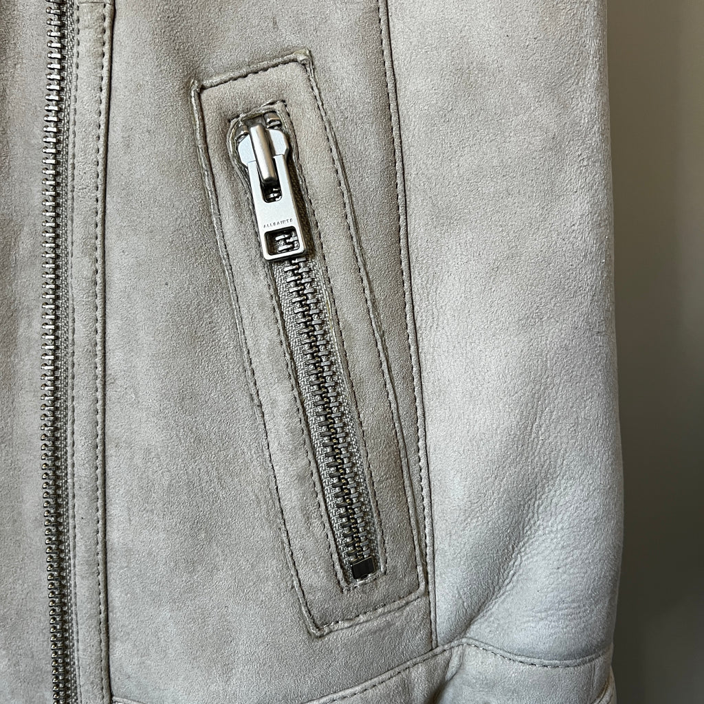 AllSaints Shearling Suede Gilet – Sleeveless Jacket, UK6 – pre-loved