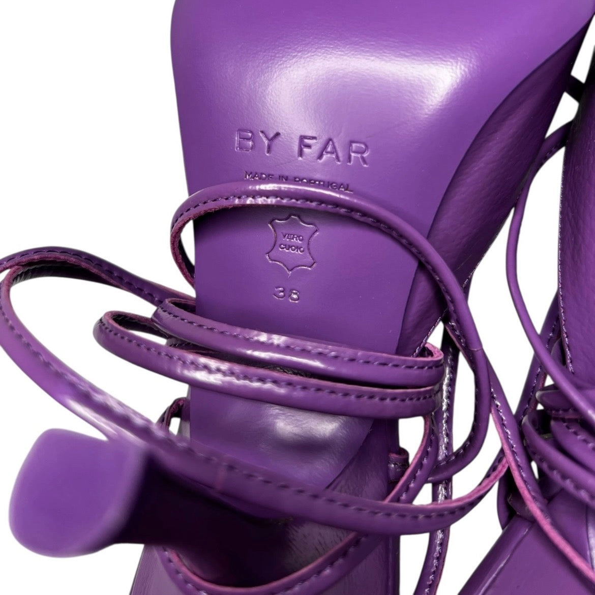 By Far Jen 100mm Purple Leather Lace-Up Pointed Pumps – EU 38