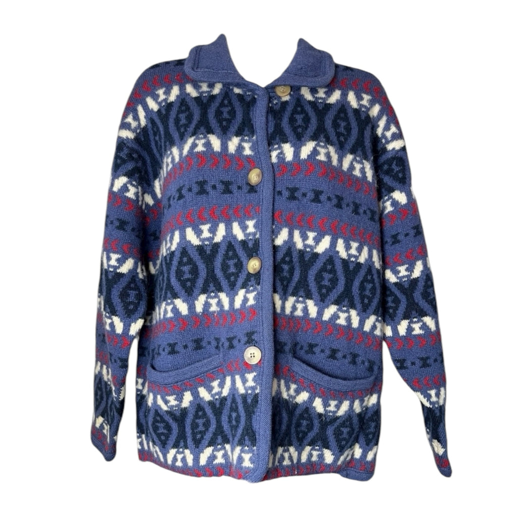 Vintage Laura Ashley Wool Knit Intarsia Cardigan – M – pre-loved