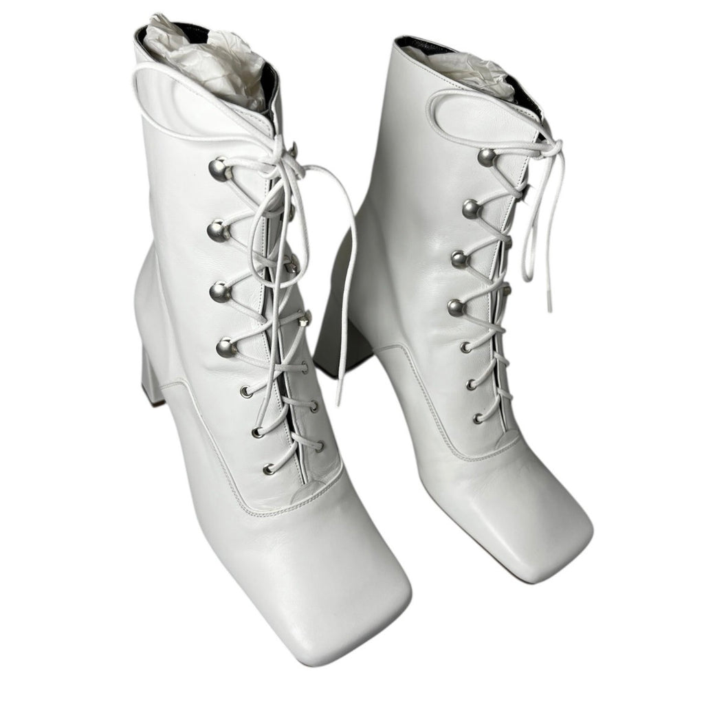 By Far Claude White Leather Lace-Up Ankle Boots – EU 38