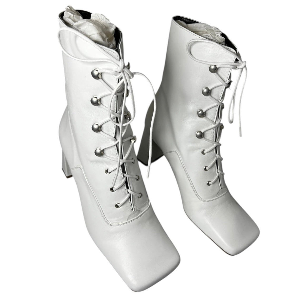 By Far Claude White Leather Lace-Up Ankle Boots – EU 38