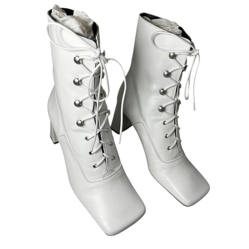 By Far Claude White Leather Lace-Up Ankle Boots – EU 38 – pre-loved