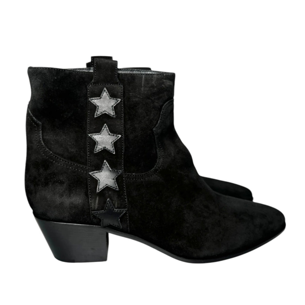 Saint Laurent Rock 40 Western Ankle Boots Black Suede Star Detail - EU37