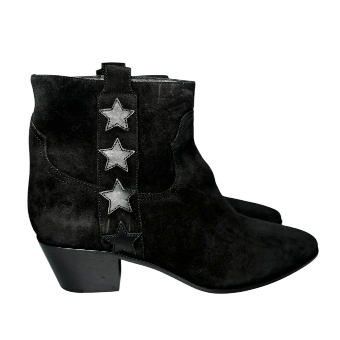 Saint Laurent Rock 40 Western Ankle Boots Black Suede Star Detail - EU37