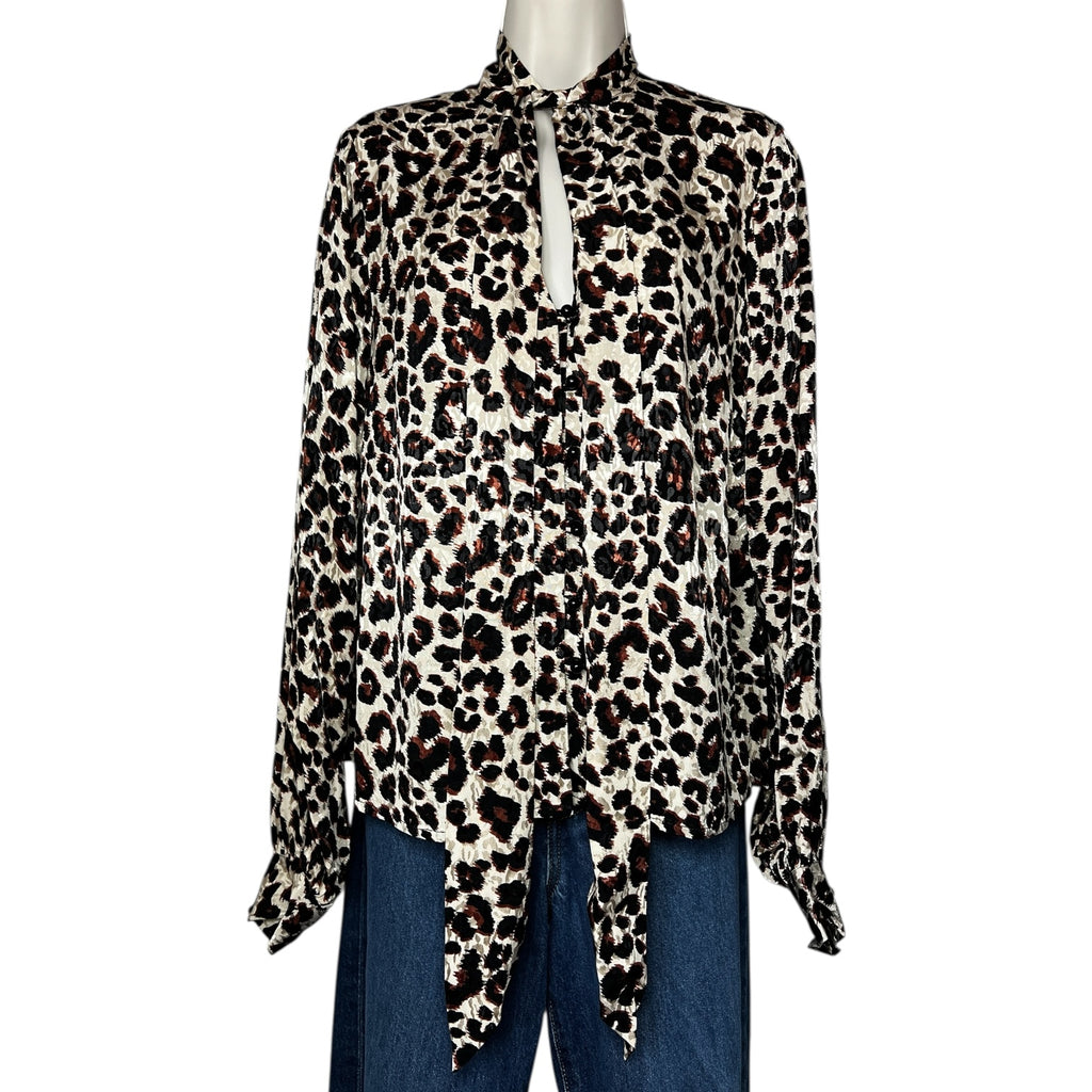 Kitri London Leopard Jacquard Pussy-Bow Blouse – S – pre-loved