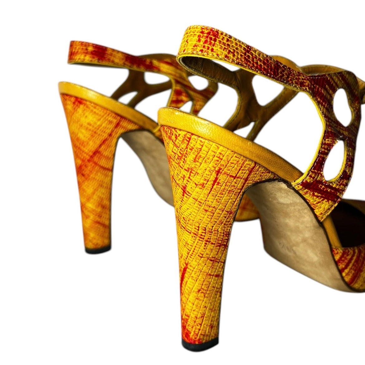 Vintage Manolo Blahnik Cut-Out Leather Heels – Yellow & Red, IT 39.5