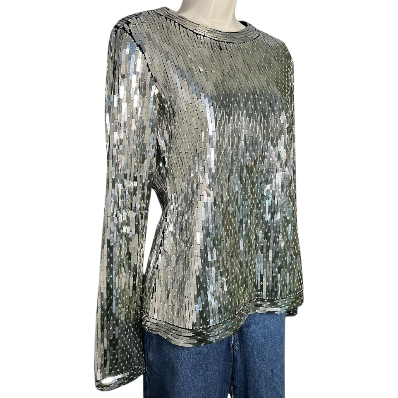 Off-White Sequin Embellished Long Sleeve Top – Silver, IT42 – pre-loved