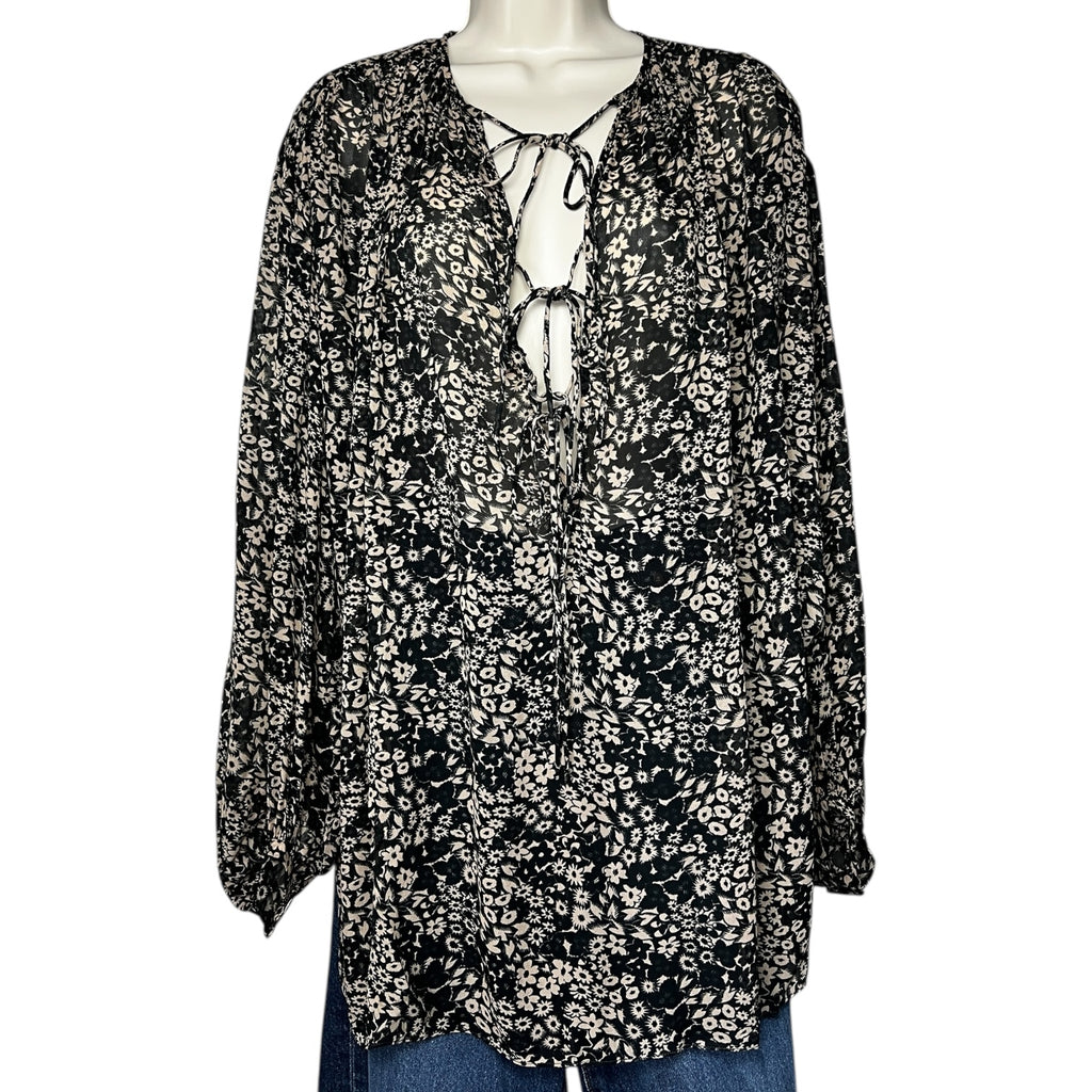 Isabel Marant Étoile Floral Split-Neck Tie Blouse – Oversized Shirt, FR36 (UK8)