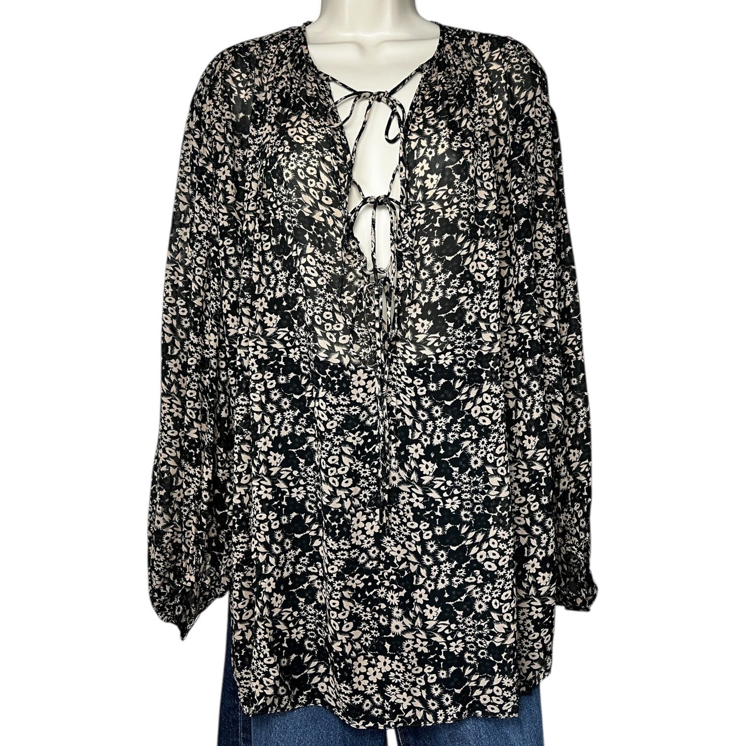 Isabel Marant Étoile Floral Split-Neck Tie Blouse – Oversized Shirt, FR36 (UK8)