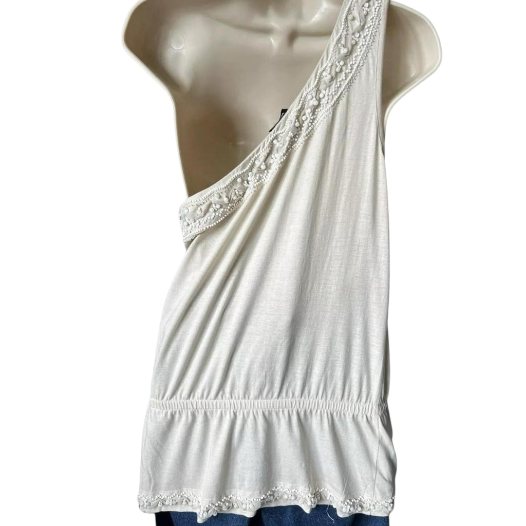 Vintage D&G Dolce & Gabbana Beaded Fringe Top – One Shoulder, IT42 – pre-loved