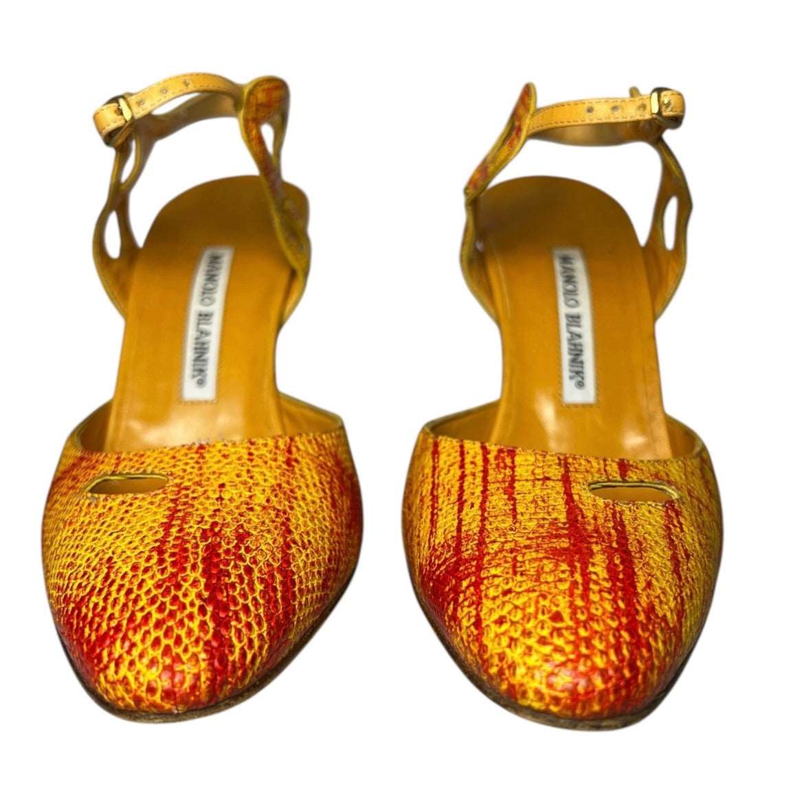Vintage Manolo Blahnik Cut-Out Leather Heels – Yellow & Red, IT 39.5