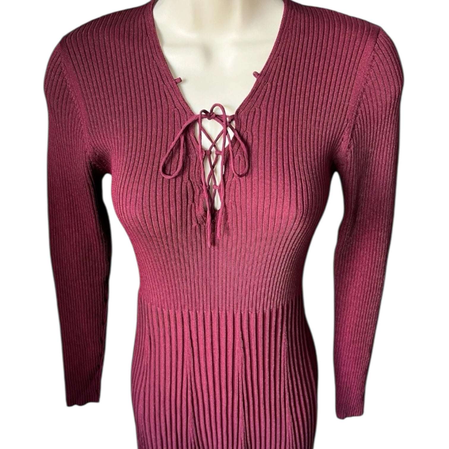 Sandro Ribbed Knit Lace-Up Mini Dress – Size 3 (UK12) – pre-loved