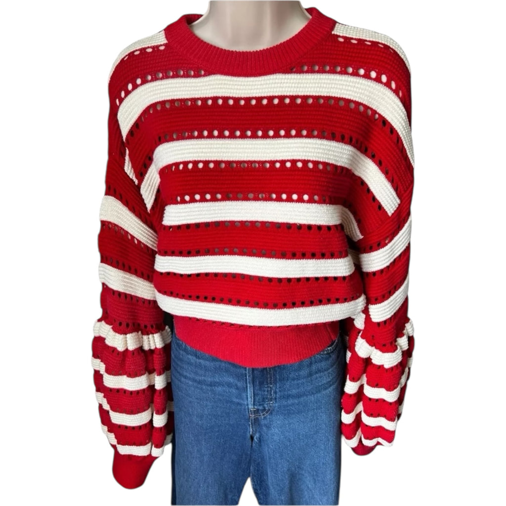 Self-Portrait Open-Knit Puff Sleeve Crop Jumper – L – pre-loved