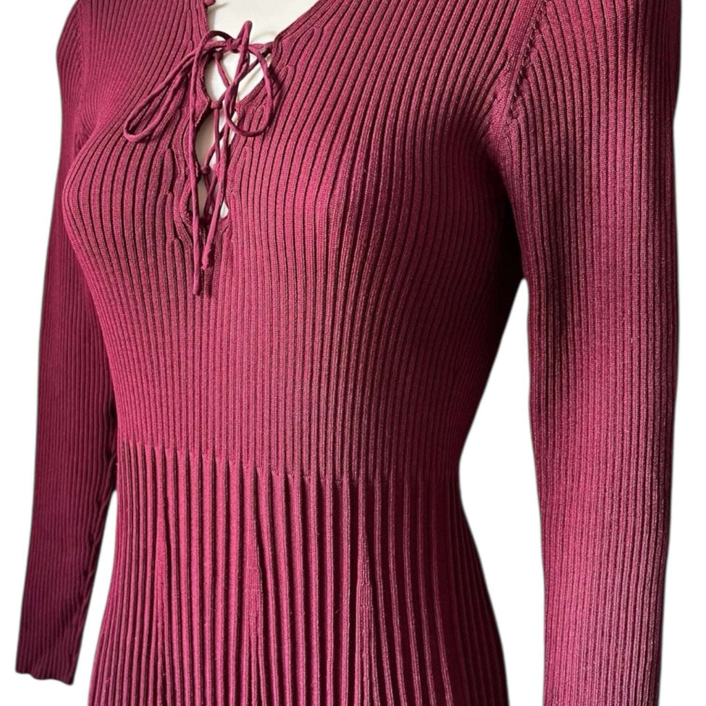 Sandro Ribbed Knit Lace-Up Mini Dress – Size 3 (UK12) – pre-loved