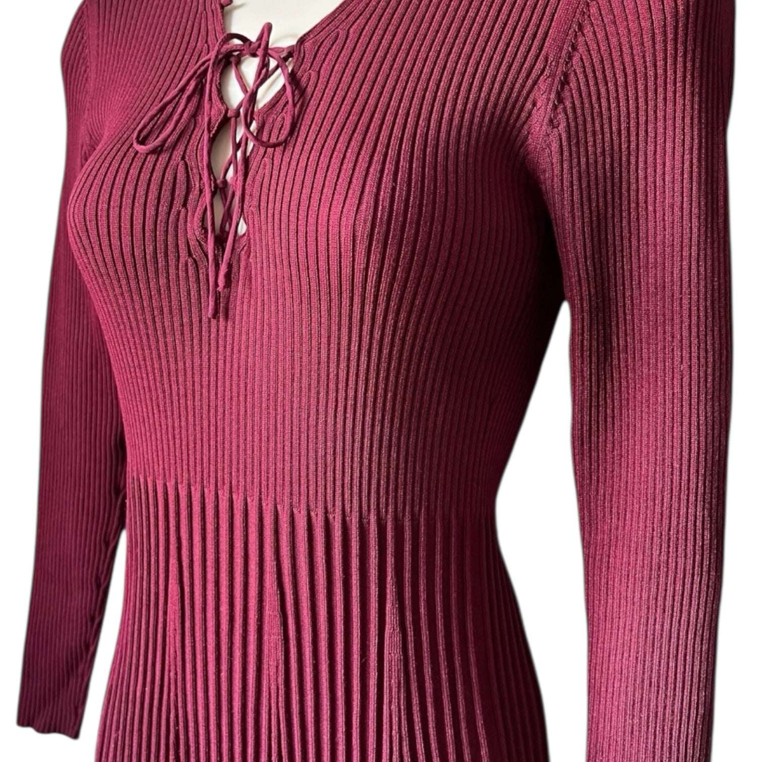 Sandro Ribbed Knit Lace-Up Mini Dress – Size 3 (UK12) – pre-loved