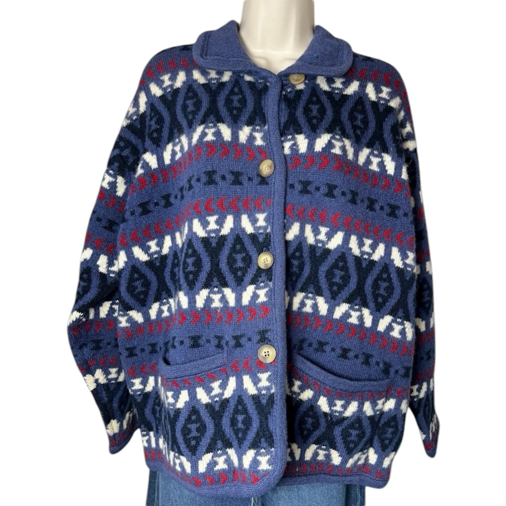 Vintage Laura Ashley Wool Knit Intarsia Cardigan – M – pre-loved