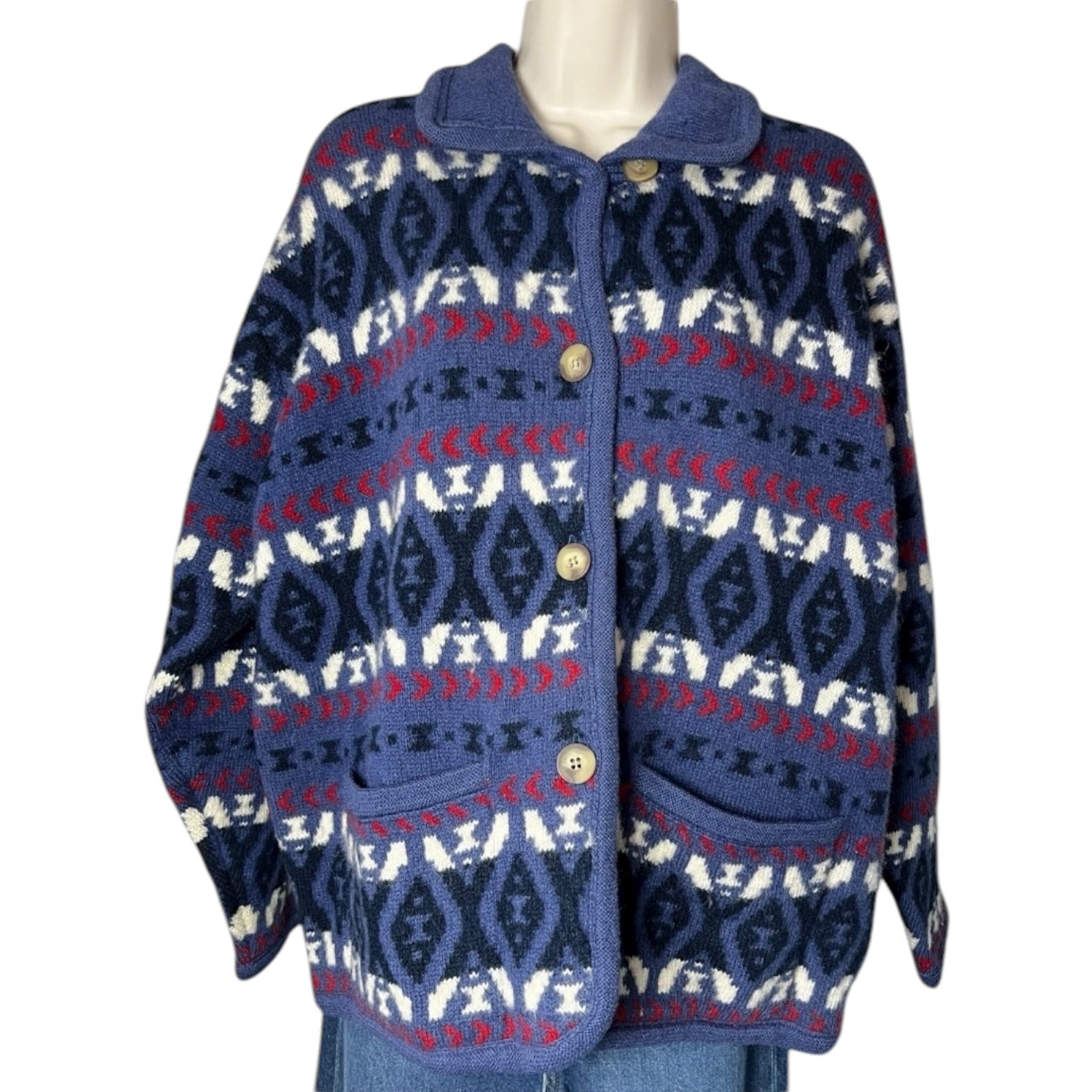 Vintage Laura Ashley Wool Knit Intarsia Cardigan – M – pre-loved