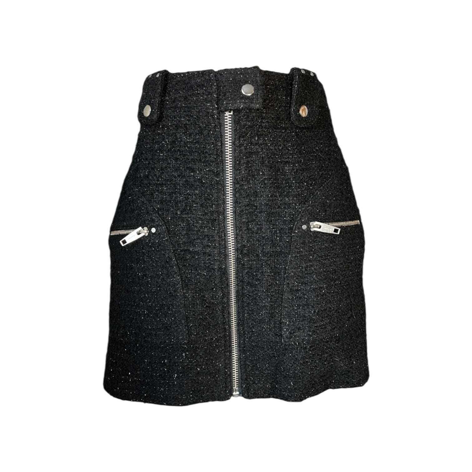 The Kooples Metallic Tweed High-Rise Front Zip Mini Skirt - Sz 1 (UK8) – pre-loved
